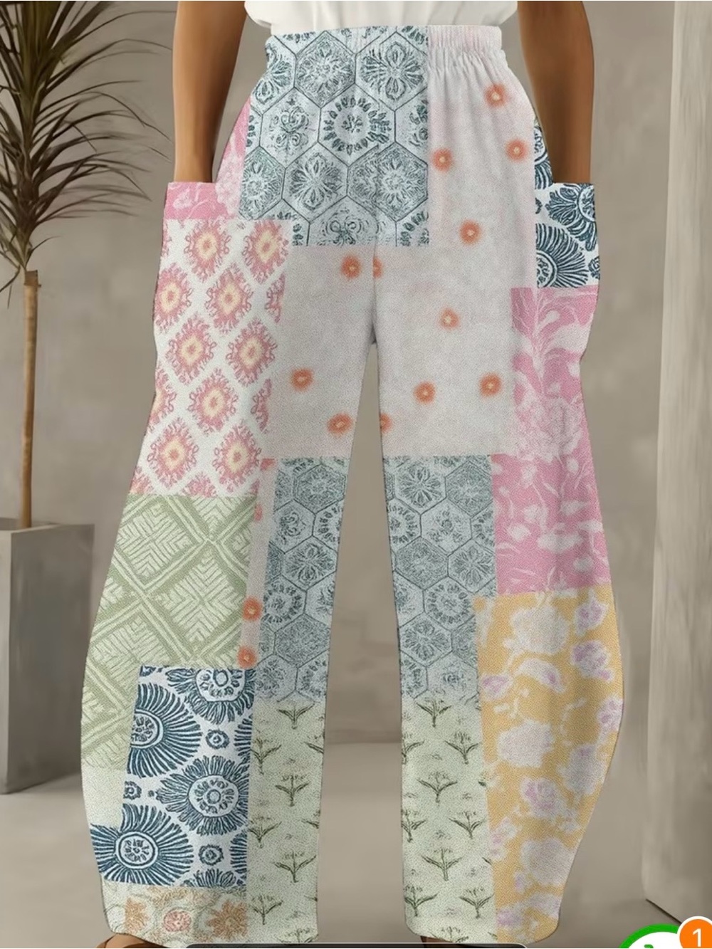 Patchwork Wide-Leg Women's Pants - Pink Multi